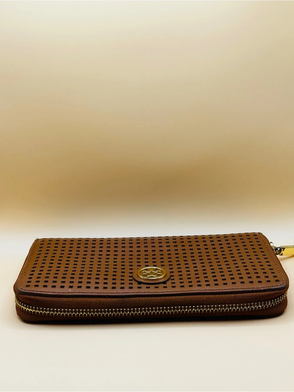 Tory Burch Perforated Zip-Around Full Size Wallet in Cognac Leather VGC